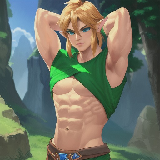 Link From Zelda With A Very Muscular Body Lifting His T Shirt Up