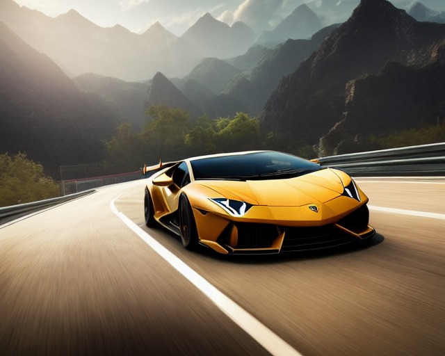 professional photo of Lamborghini sports car in motion, tuned, n ...