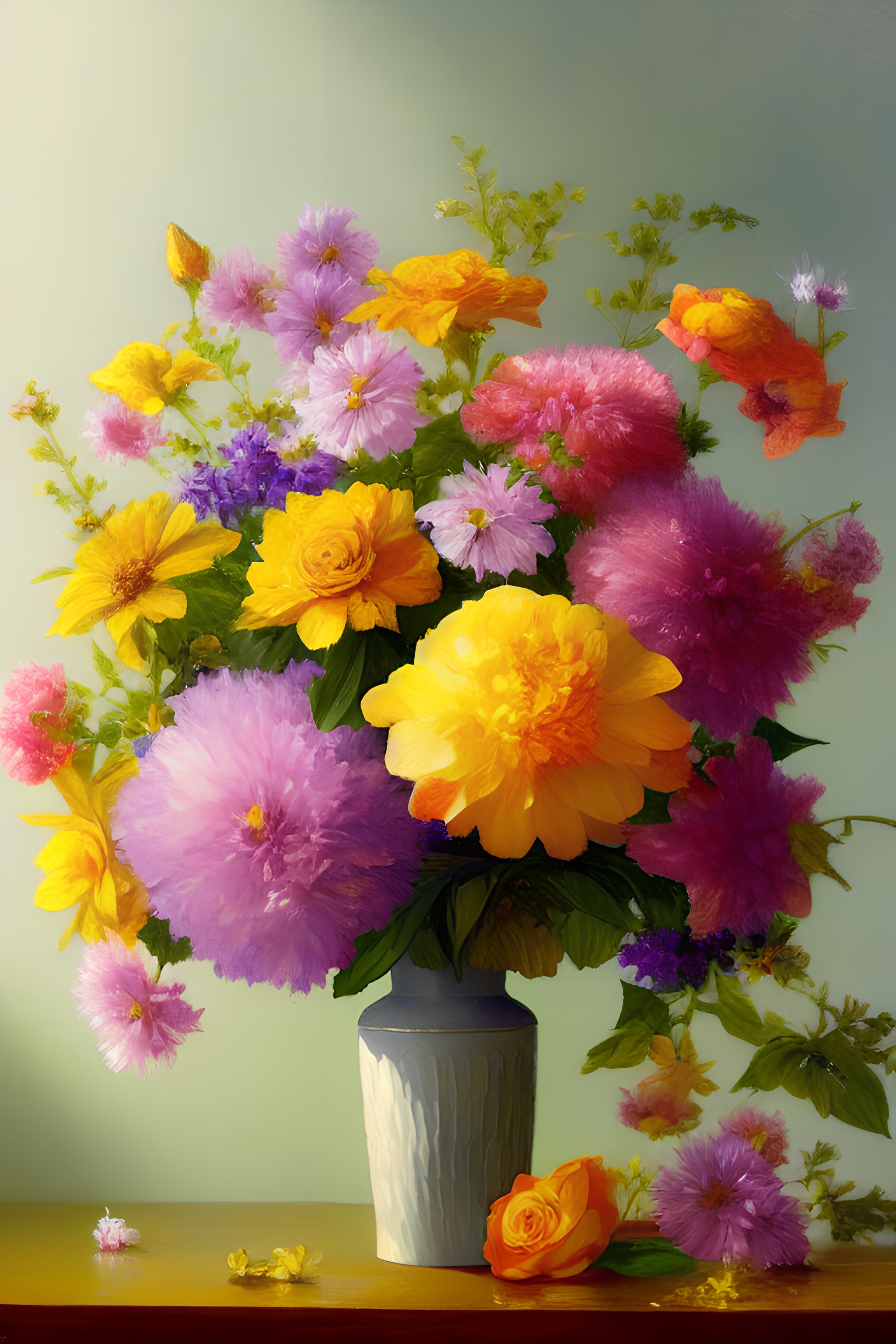 Painting Of A Bouquet Of Flowers In Vase Interior Design In Background 