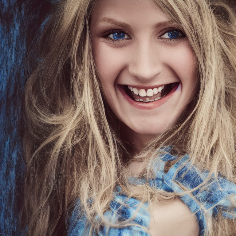 Portrait Of A Very Skinny Blonde Girl With Big Blue Eyes Smilin Arthub Ai