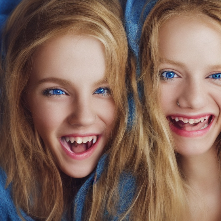 Portrait Of A Very Skinny Blonde Girl With Big Blue Eyes Smilin