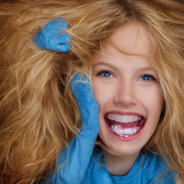 Portrait Of A Very Skinny Blonde Girl With Big Blue Eyes Smilin Arthub Ai