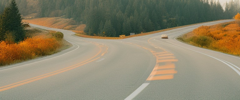 Analog style - A vintage car driving down a deserted highway at