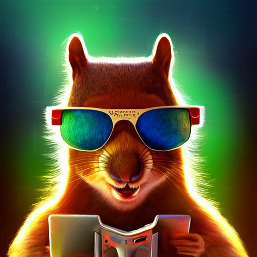 an anthropomorphic squirrel dj wearing headphones and colored su ...