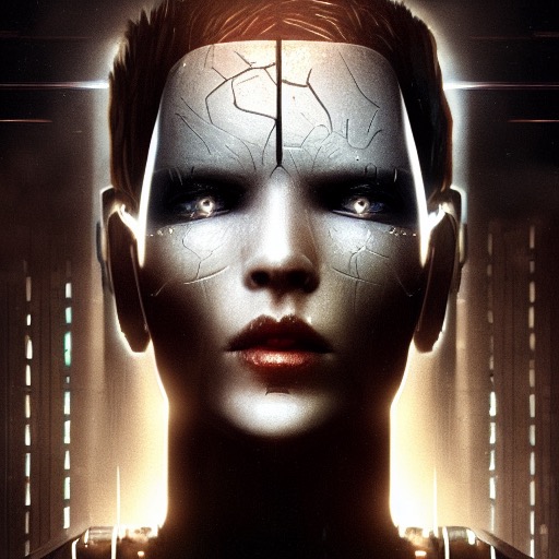 cyborg portrait, cyborg face, (cybernetic eye), evil, pain, ugly ...