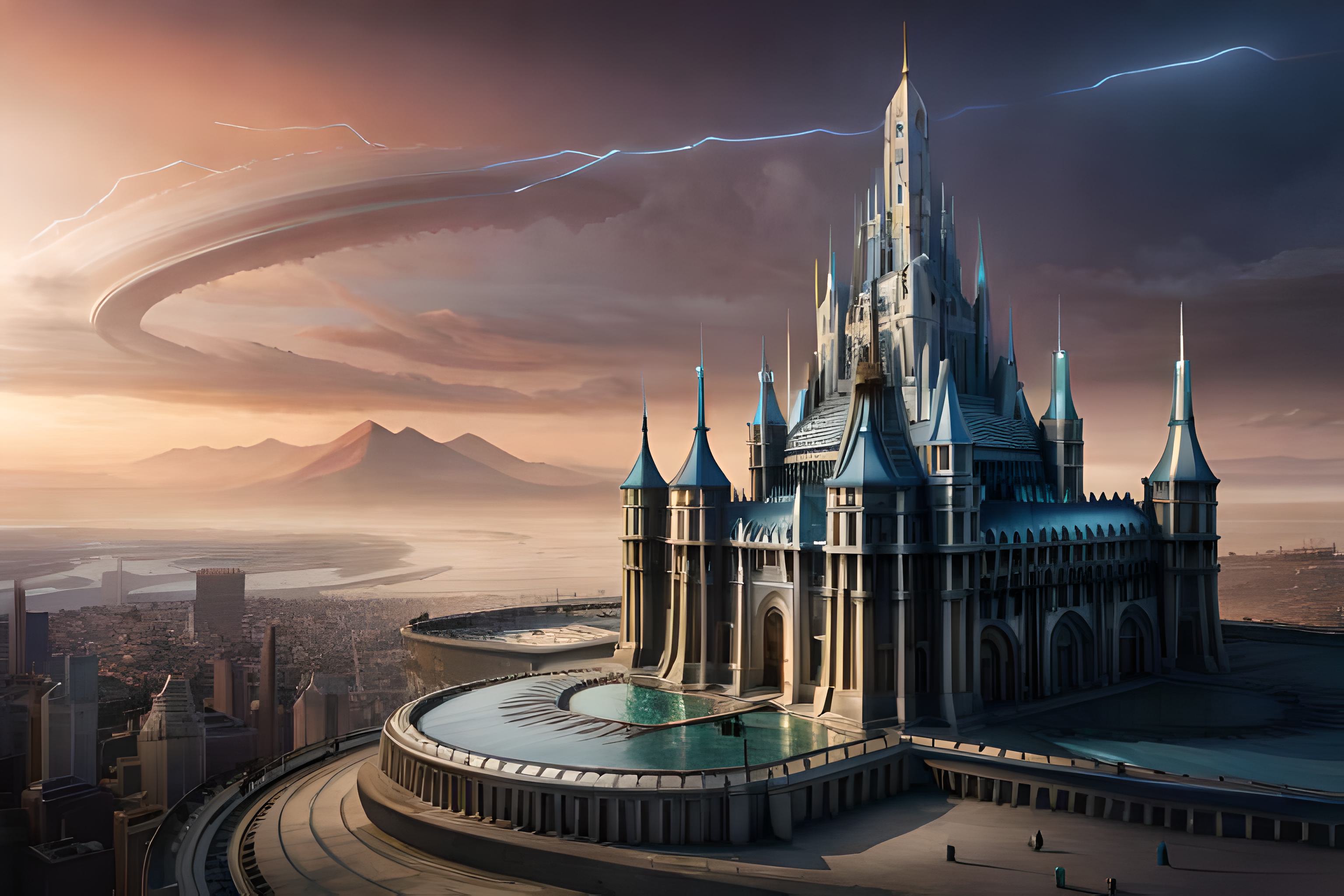 futuristic fantasy castle