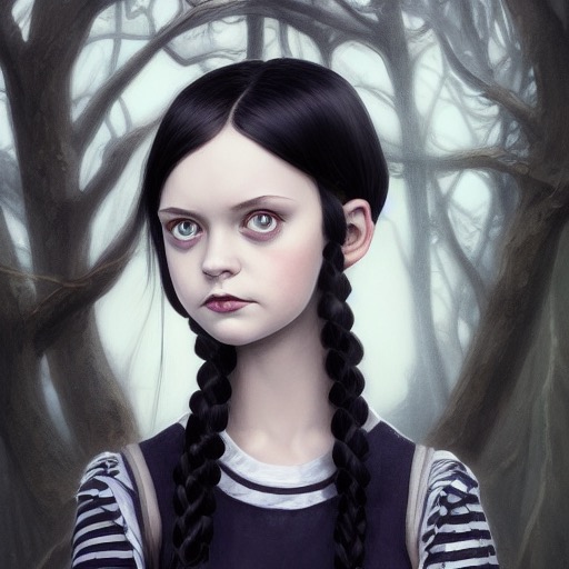 Closup, Portrait of young Wednesday Addams, movie Addams family ...