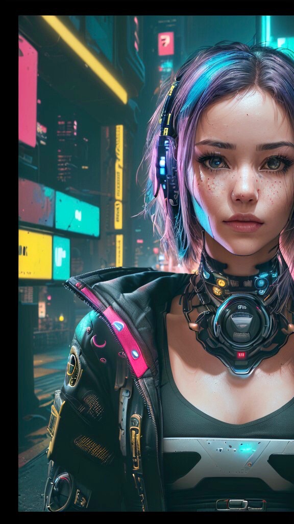 AI Art: 2D Girl in cyberpunk reality by @JkWW 💜🐖