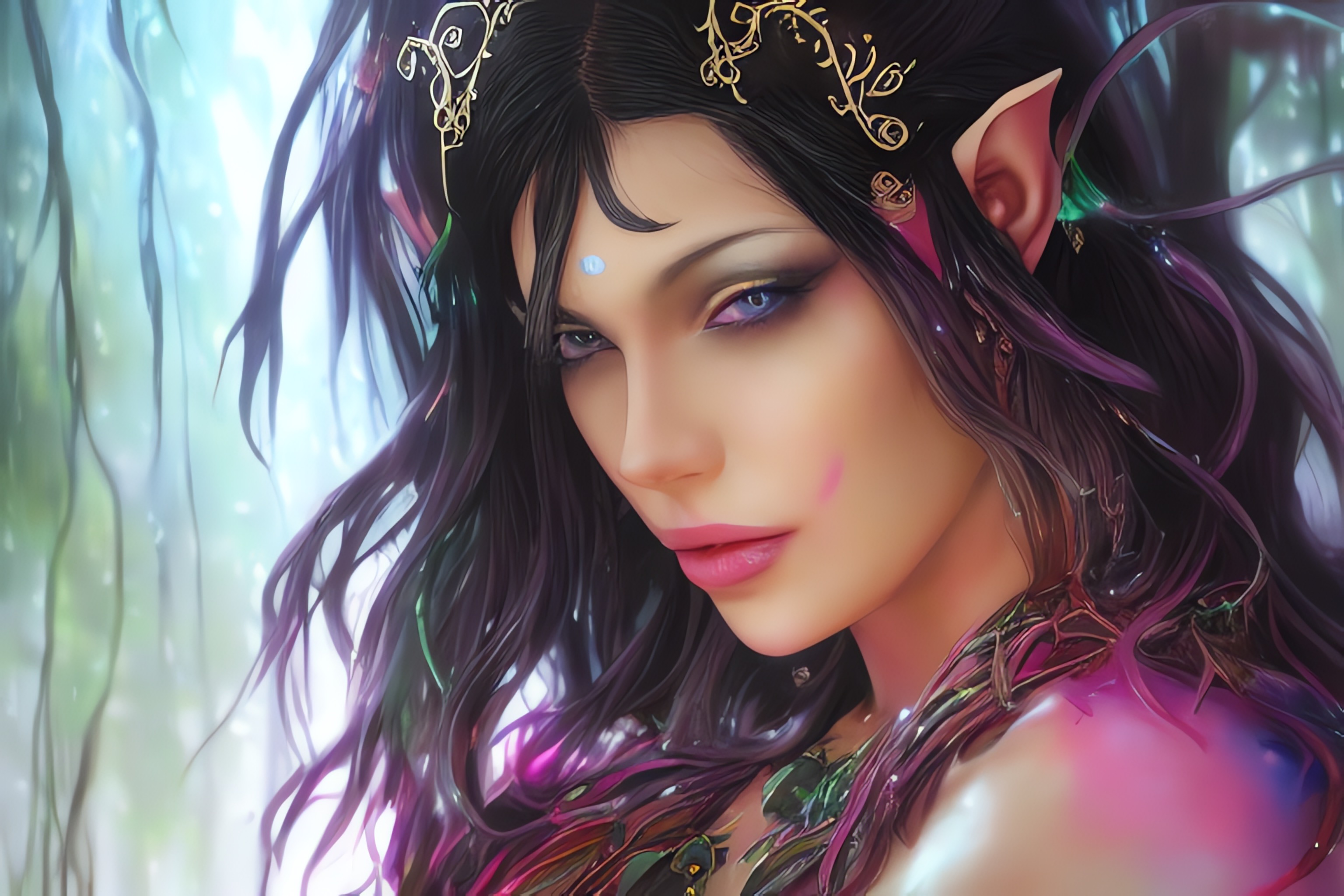 close up portrait of a sexy elf female warrior with long dark ha... -  Arthub.ai