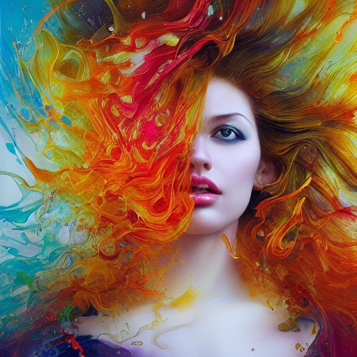 Faceless Woman With Blond Curly Hair Dissolving Into Colorful Ab