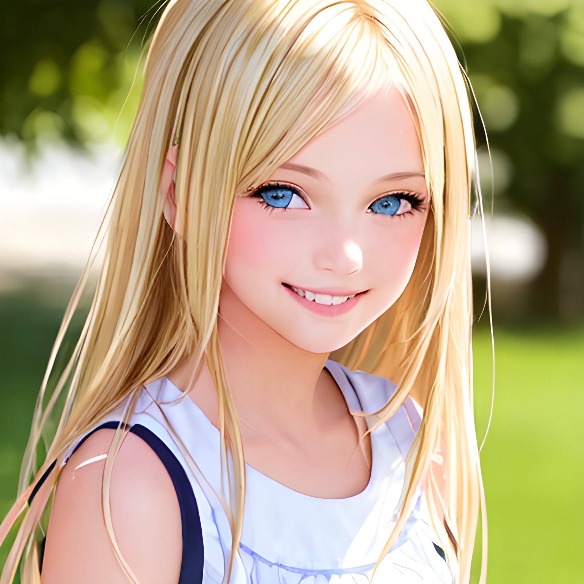 Beautiful Smile Girl Blond Flutter Hair Highly Detailed Face A