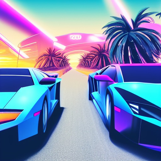 3d car, car driving into the sunset, synthwave, vaporwave, digit... -  