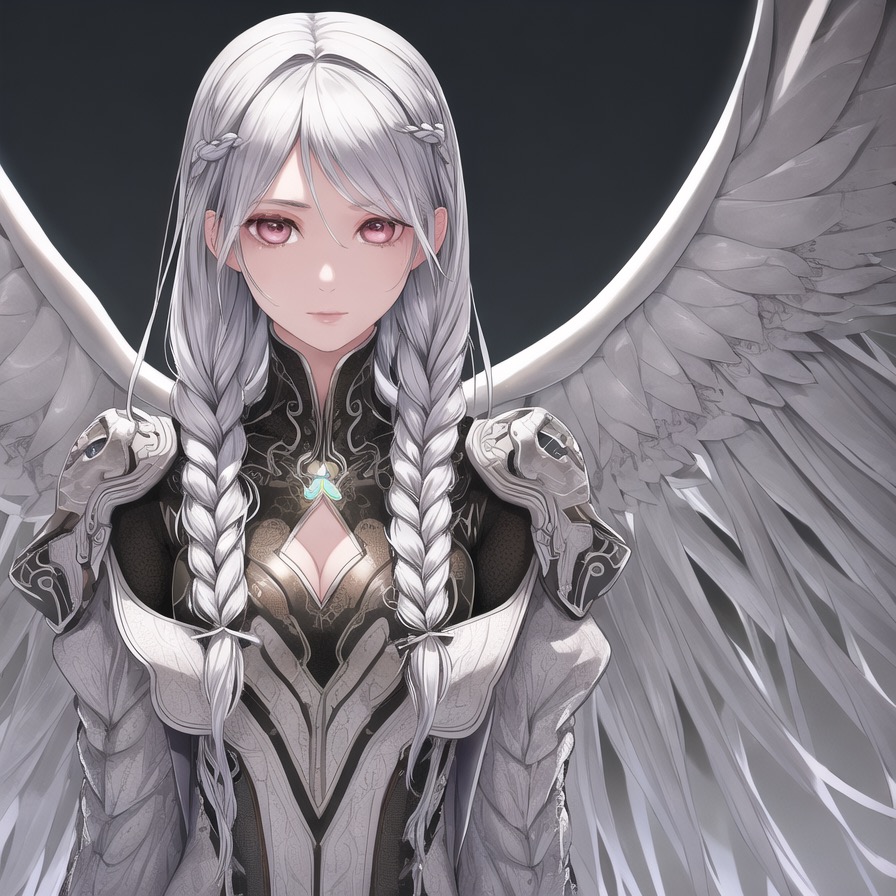 anime girl with silver hair and wings