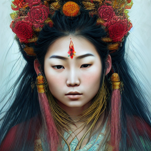 Focused closeup portrait of beautiful young decorated asian sham ...