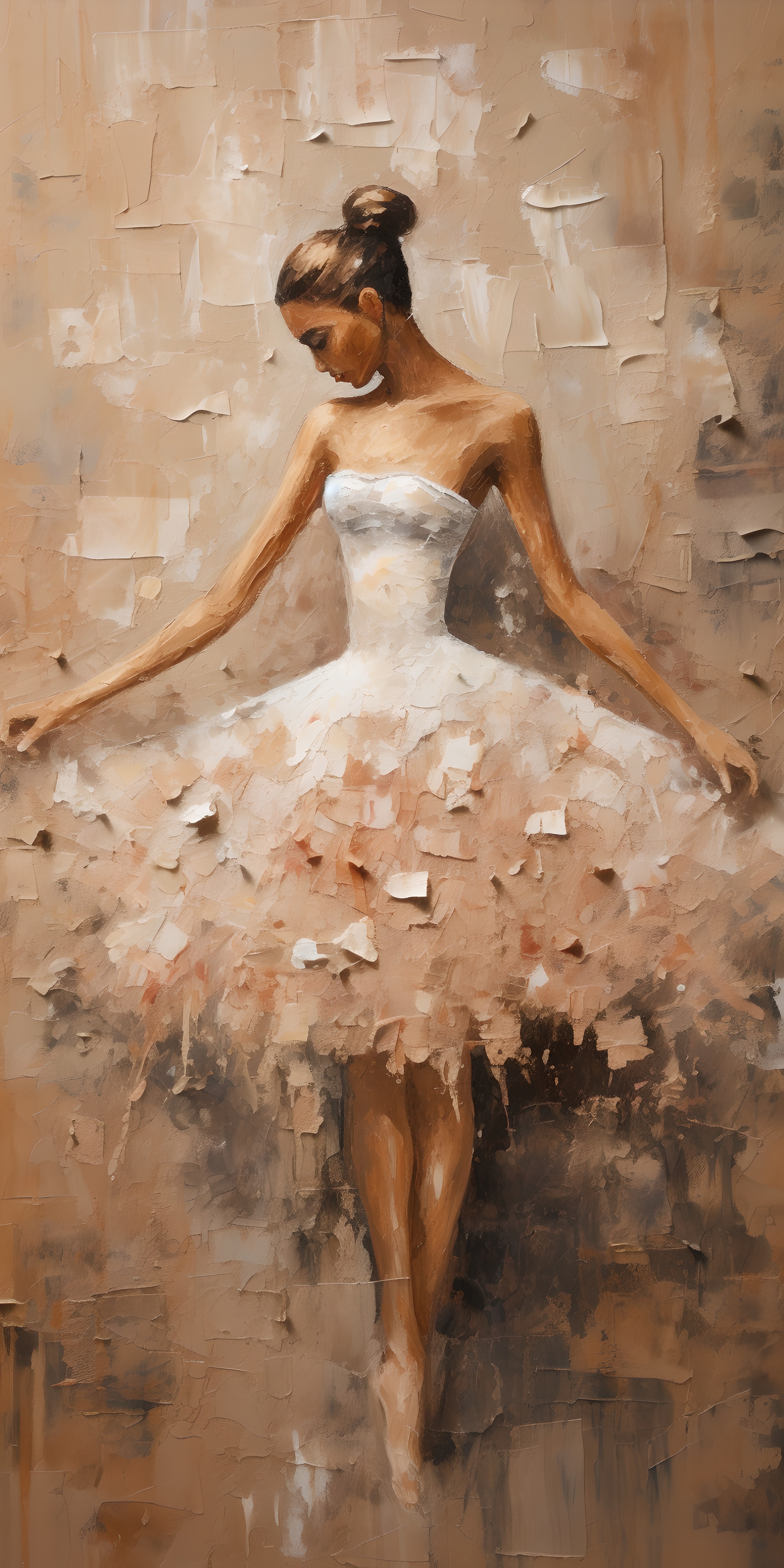 Textured painting of a beautiful belle ballerina dancing in past