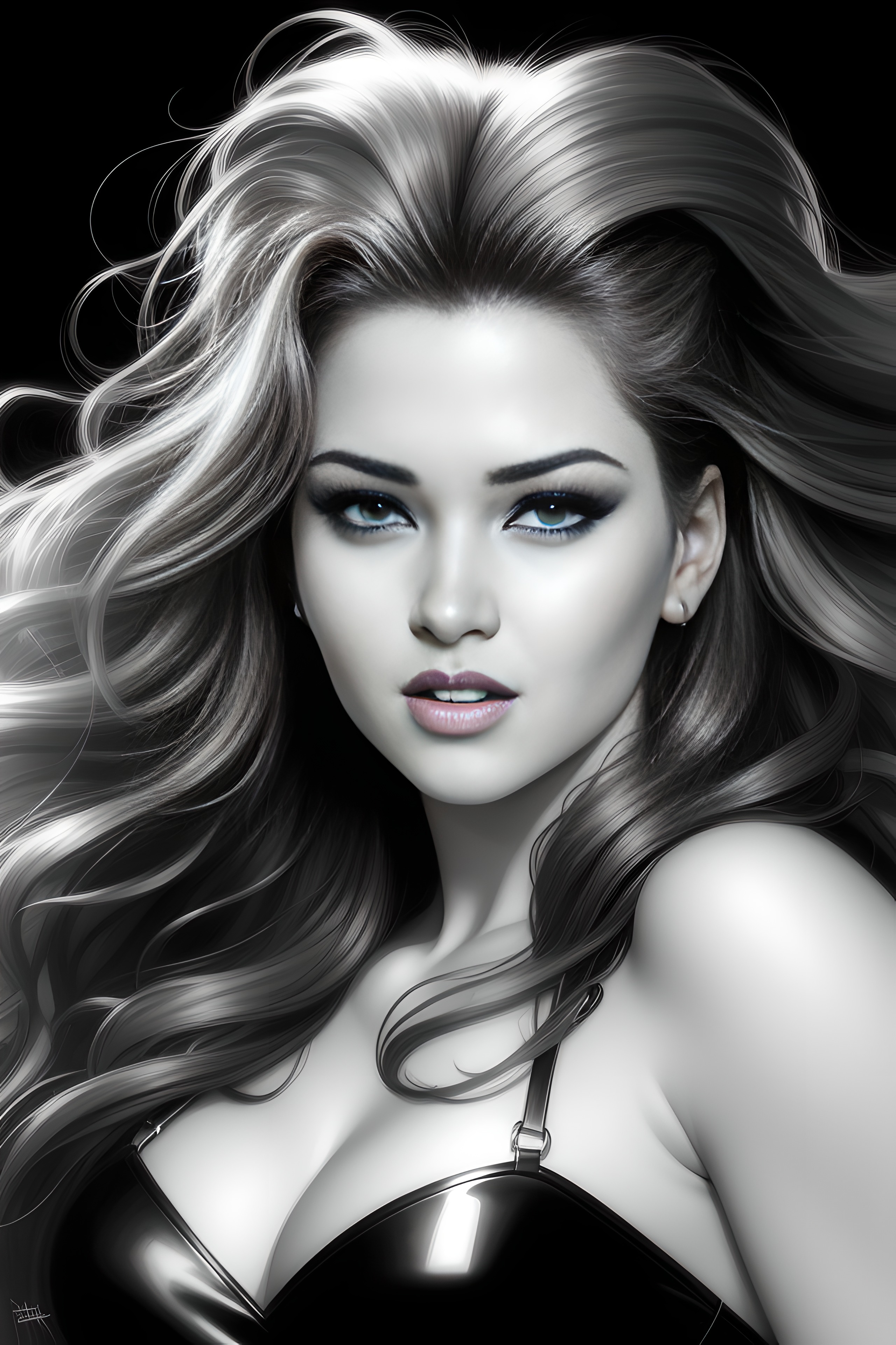 A Young Woman With A Lot Of Hair In A Dynamic Style Depicting Em 