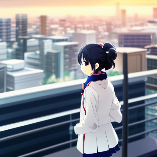 Wallpaper ID 1226885  back view school uniform anime girl clouds  city 1080P Anime night free download